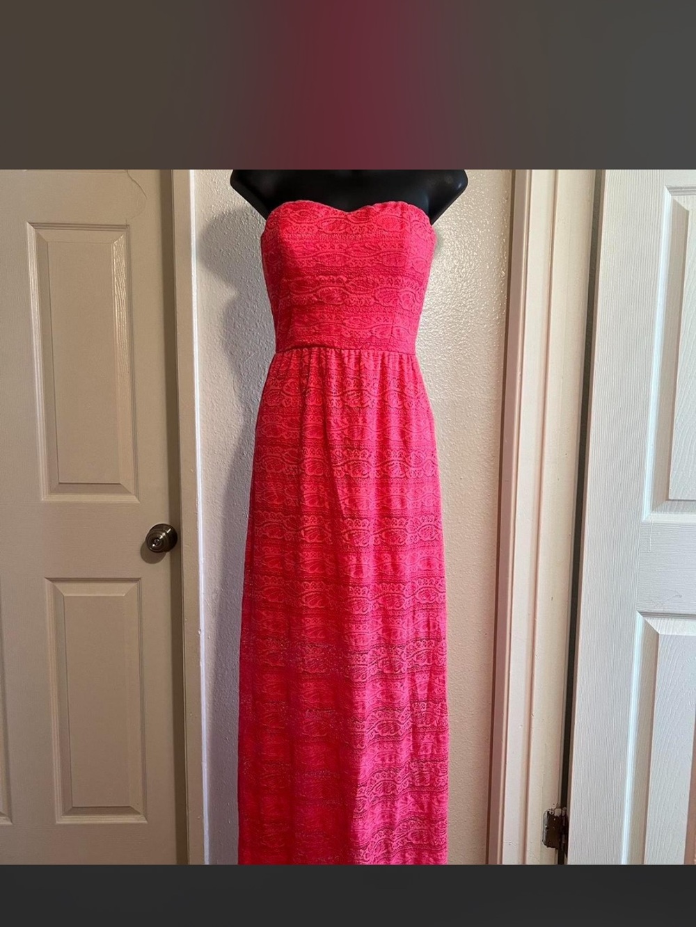 Speechless Pink Strapless Lace Maxi Dress